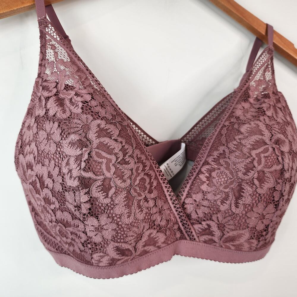 Knix Deep V‎ Lace Bralette Vintage Plum XXL NWT - Picture 3 of 7